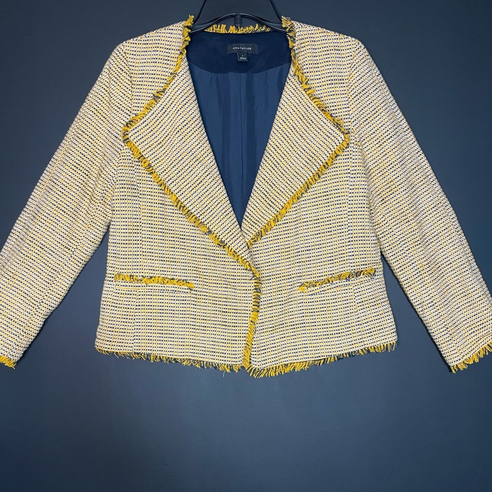 Ann Taylor Yellow and White Tweed Blazer